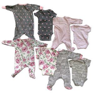 GERBER Baby Girl Sleepers & Onesies Sets - Size Newborn - 4 Sets (8 Pcs Total)